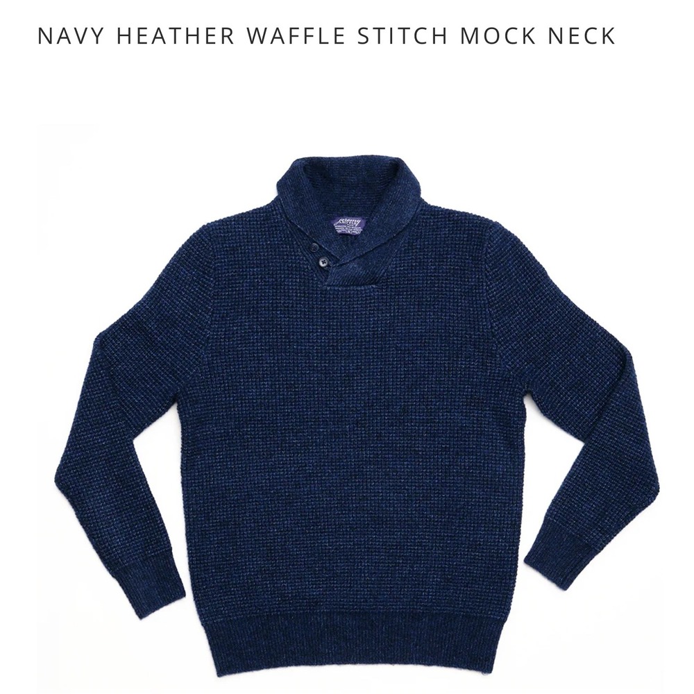 Jeremy Argyle‎ Mens XL Blue Shawl Neck Waffle Knit Long Sleeve Pullover Sweater